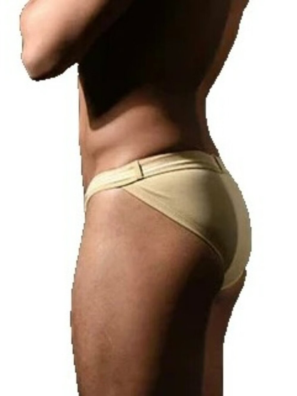 Andrew Christian Size M Solid Swim Bikini w/Striped Belt + Buckle - Sand/Gold - Picture 13 of 14
